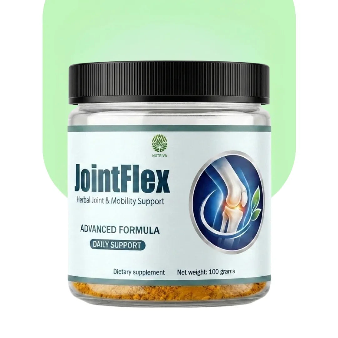 JointFlex Herbal Joint & Mobility Support dietary supplement powder in a clear jar.